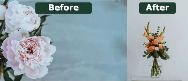 Before and after example layout: two photos side by side at the same height, labeled Before and After.